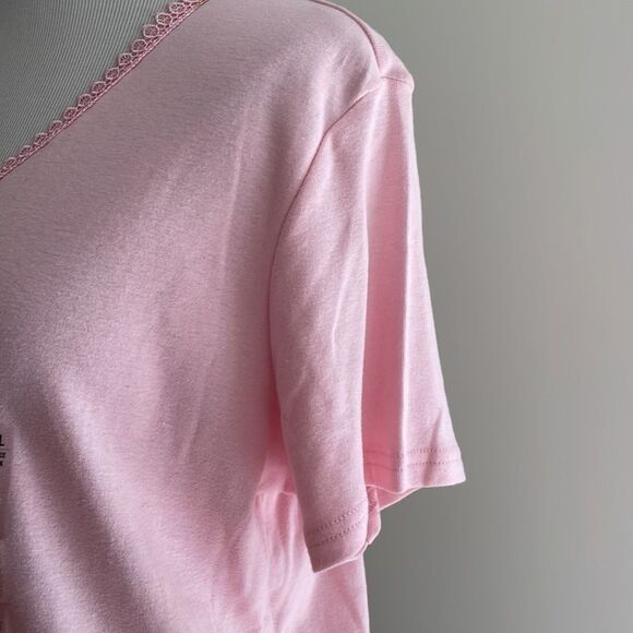NWT pink T-shirt with lace neck women’s XL by basic edition ST4 - Picture 3 of 7